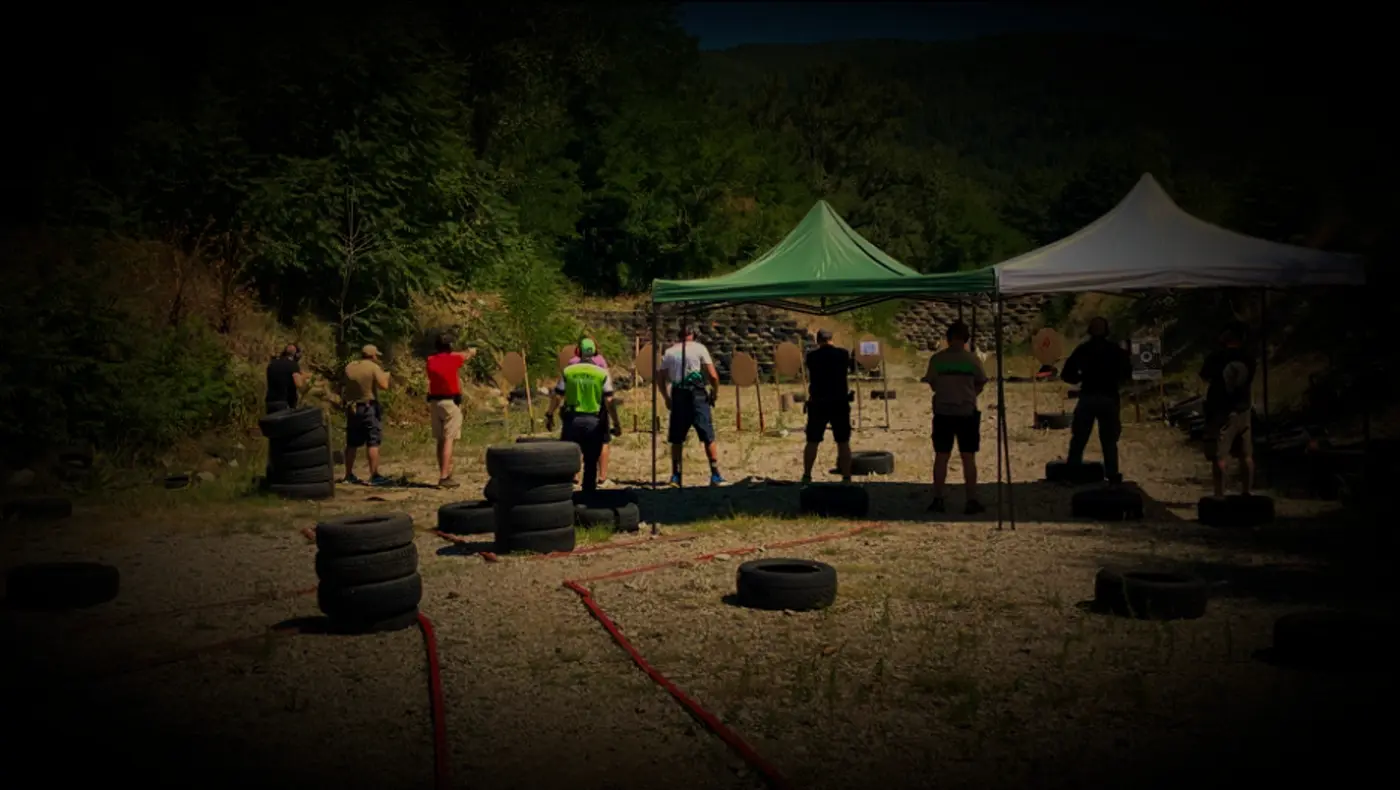 Shade tents beside the firing line